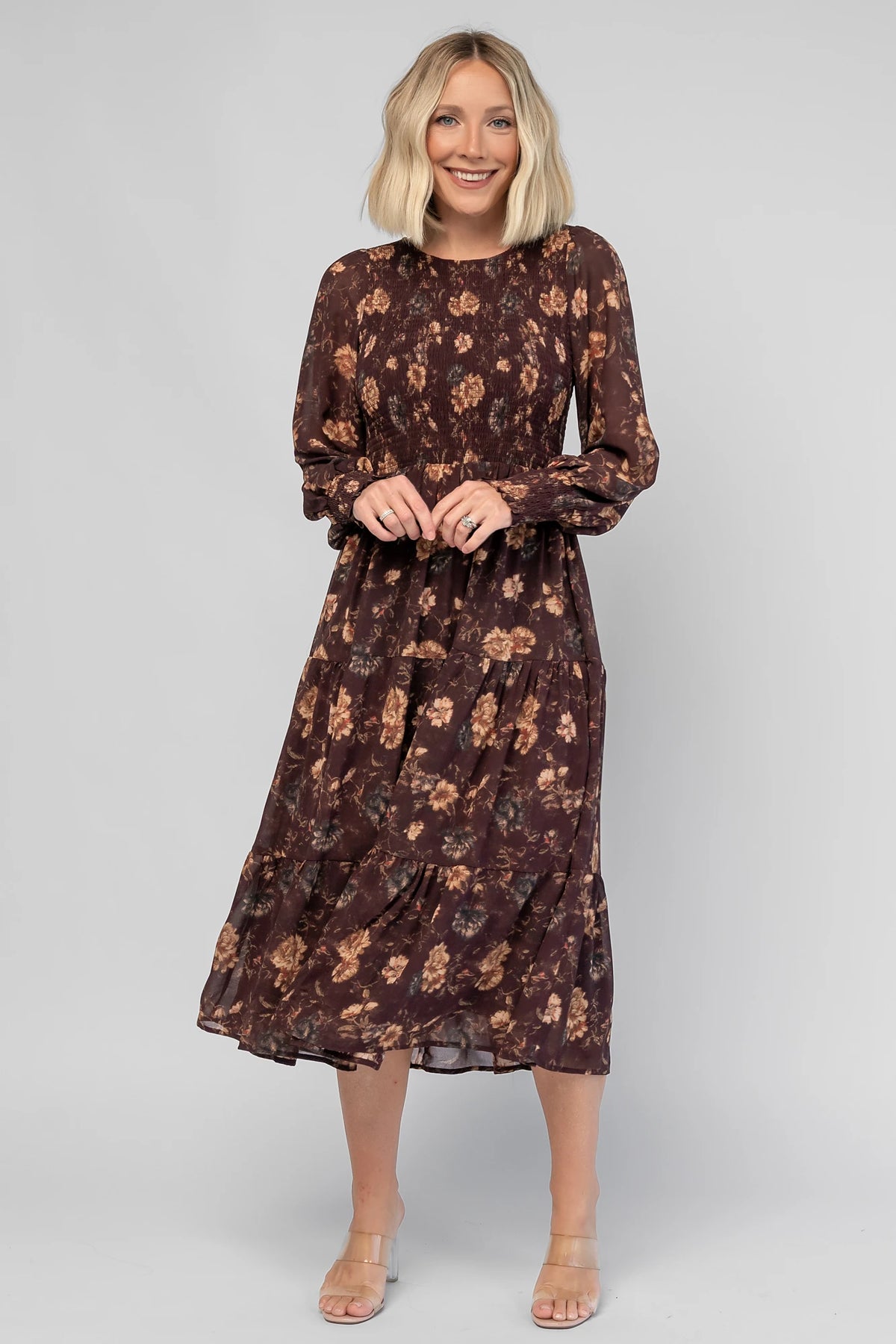 Evelyn Smocked Midi Dress | Dark Clove Floral