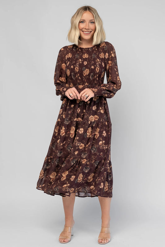 Evelyn Smocked Midi Dress | Dark Clove Floral