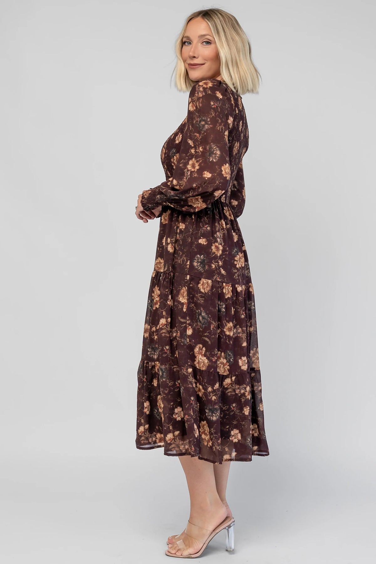 Evelyn Smocked Midi Dress | Dark Clove Floral
