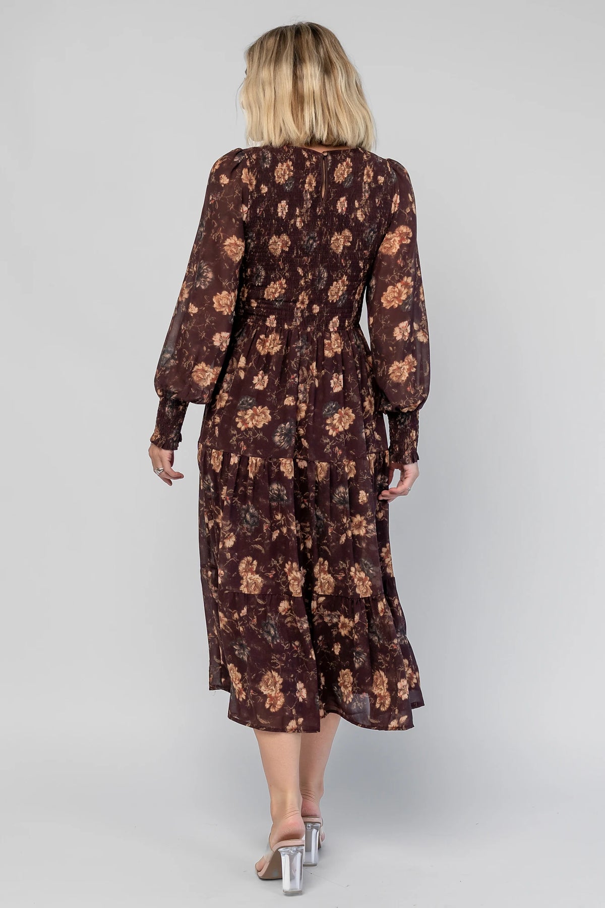 Evelyn Smocked Midi Dress | Dark Clove Floral