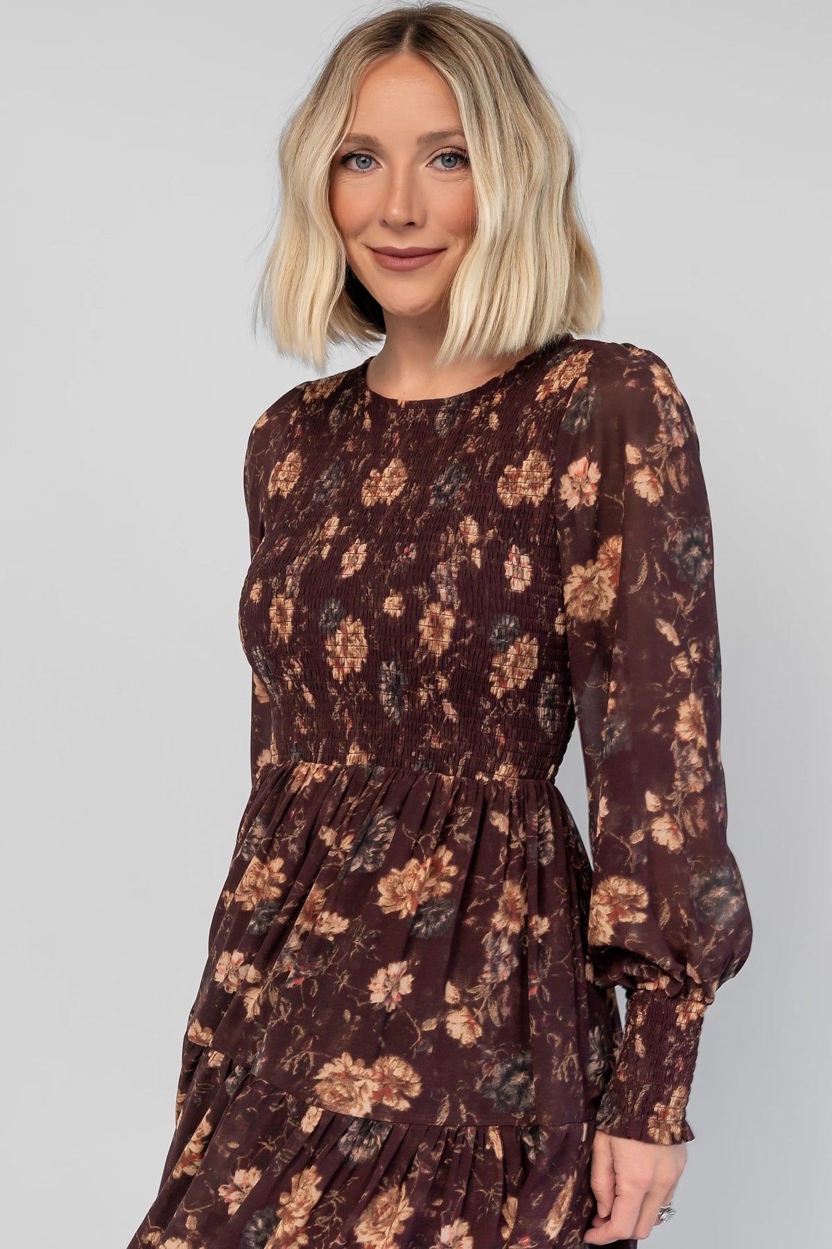 Evelyn Smocked Midi Dress | Dark Clove Floral