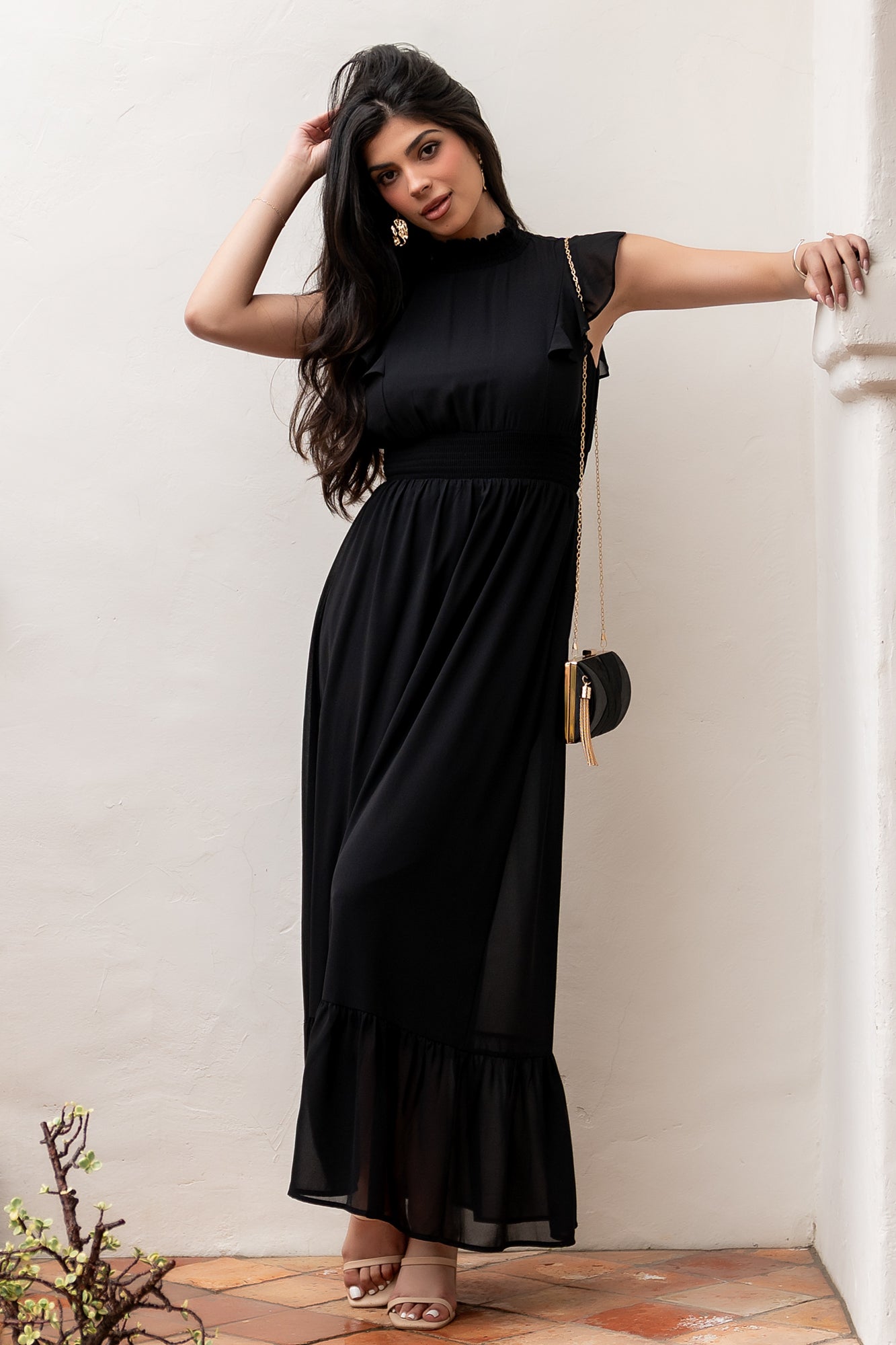 Baltic Born Womens Kearny Ruffle Maxi Dress | Black Baltic Born Womens Kearny Ruffle Maxi Dress | Black