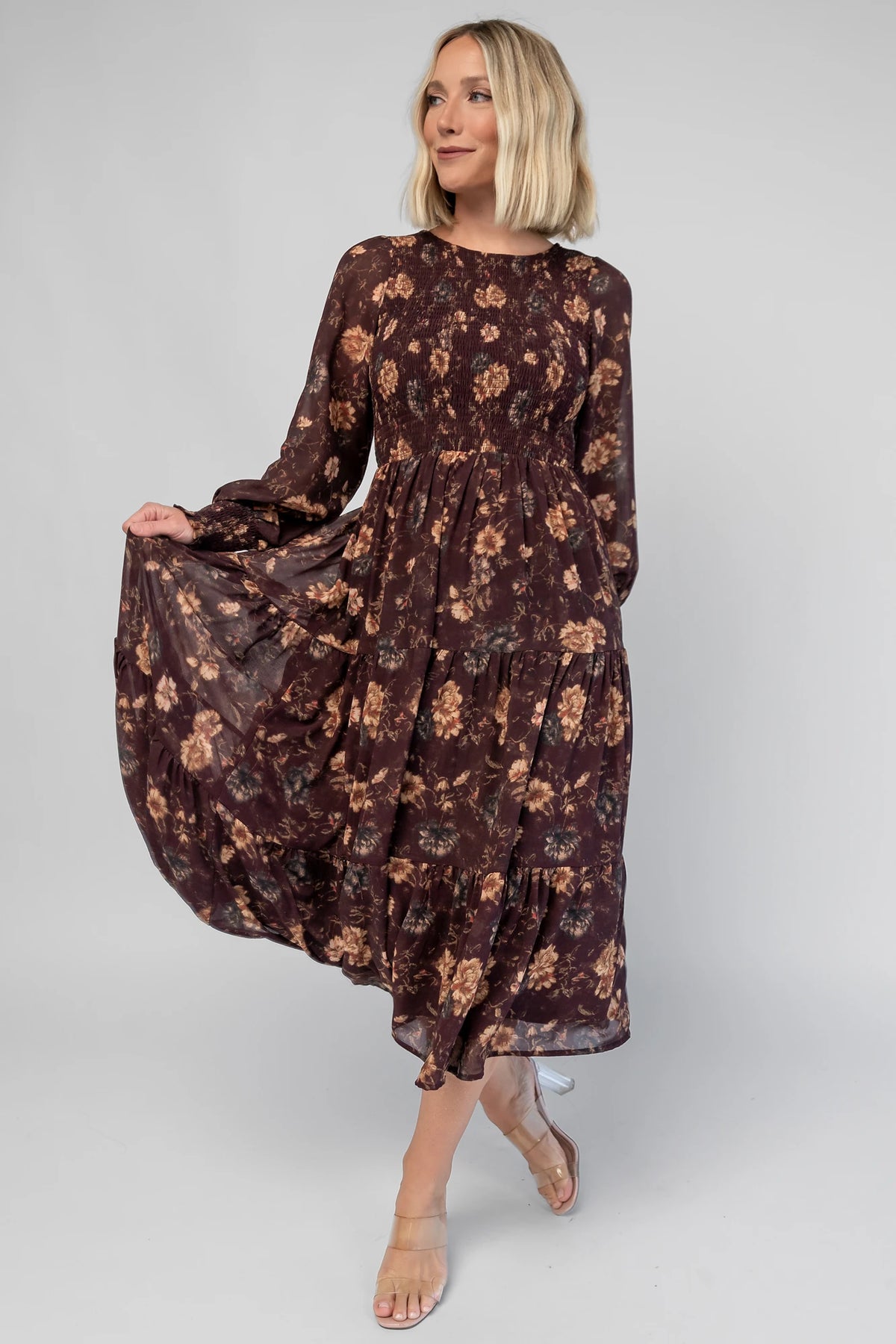 Evelyn Smocked Midi Dress | Dark Clove Floral