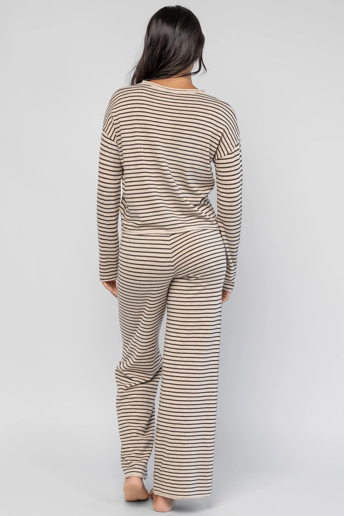 Charlene Cozy Stripe Lounge Set | Oatmeal + Brown