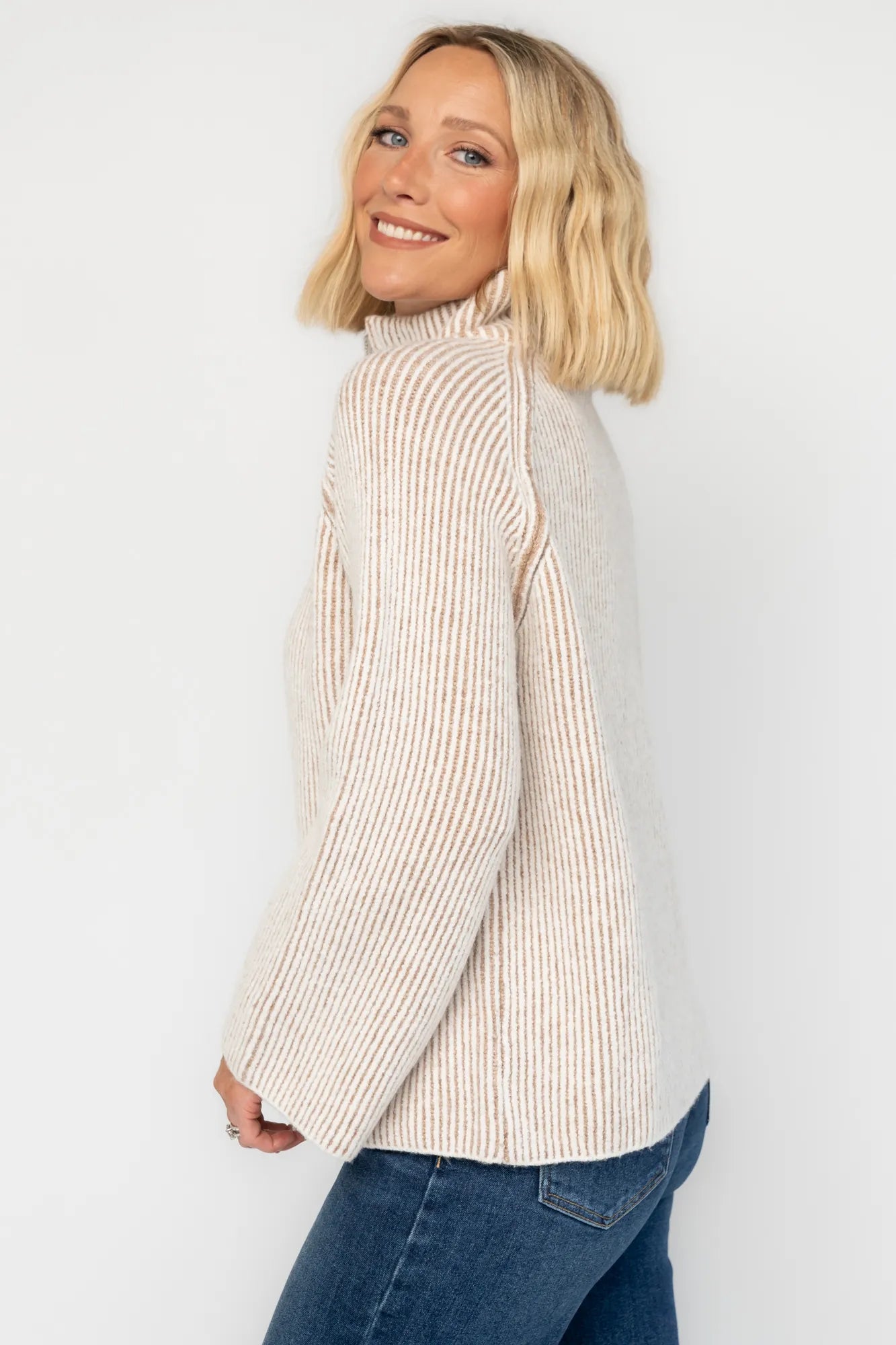 Arlington Half Zip Sweater | Beige Stripe