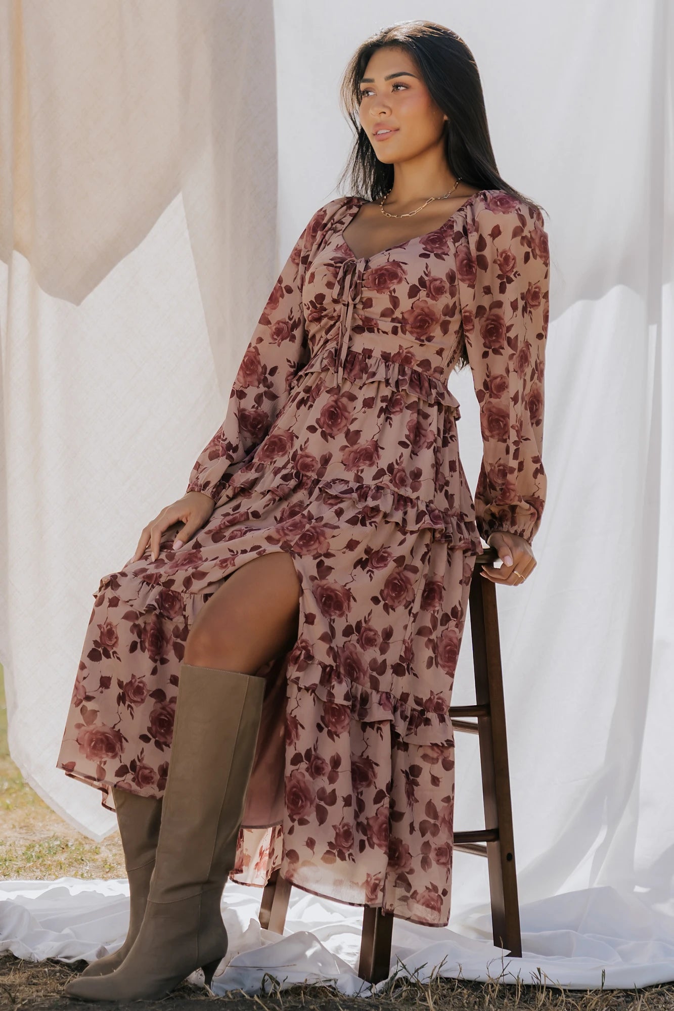 Serena Tiered Maxi Dress | Vintage Mauve Floral