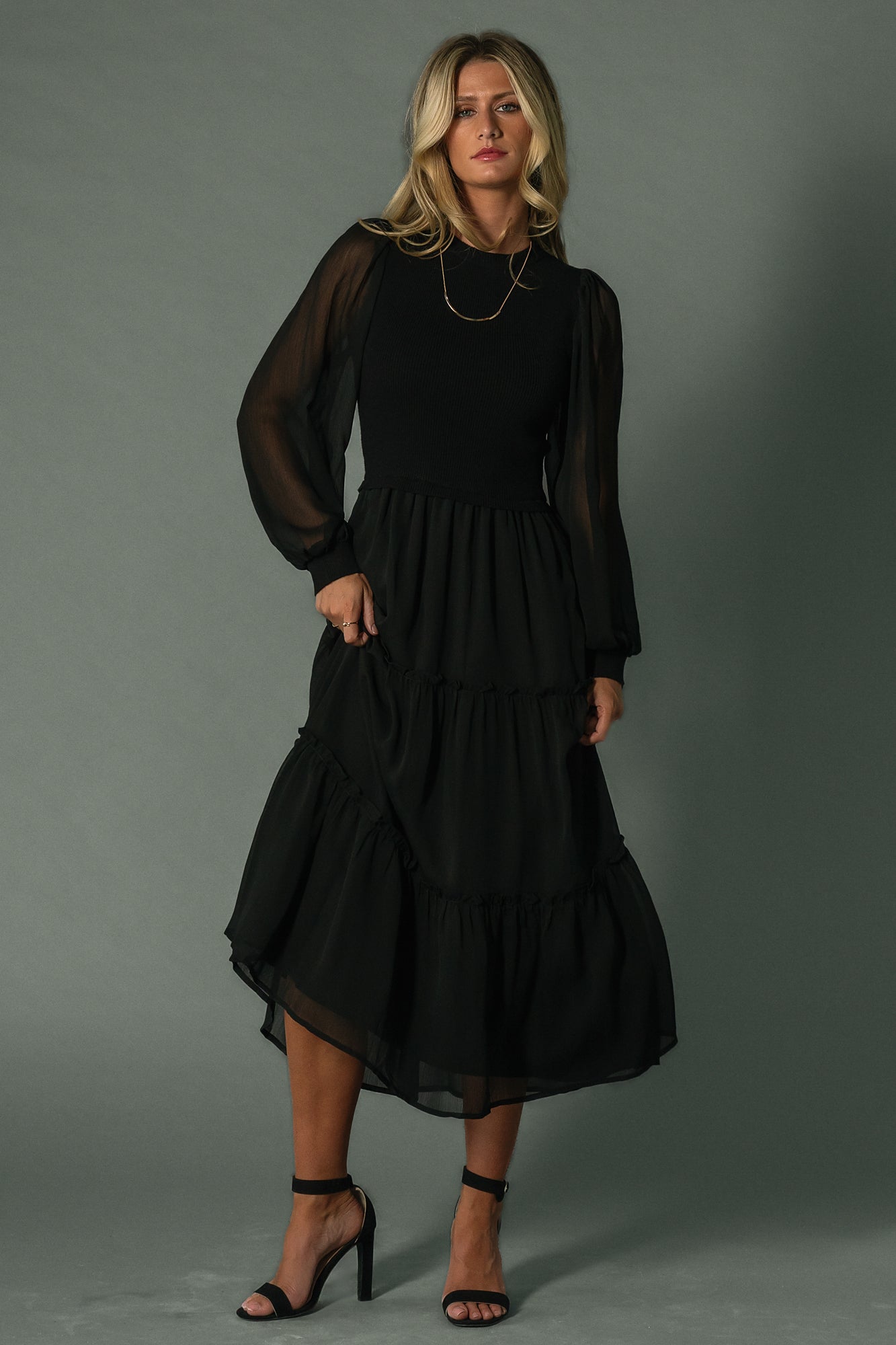 Remi Ribbed Maxi Dress with Tiered Tulle | Baltic Born L Remi Ribbed Maxi Dress with Tiered Tulle | Baltic Born L