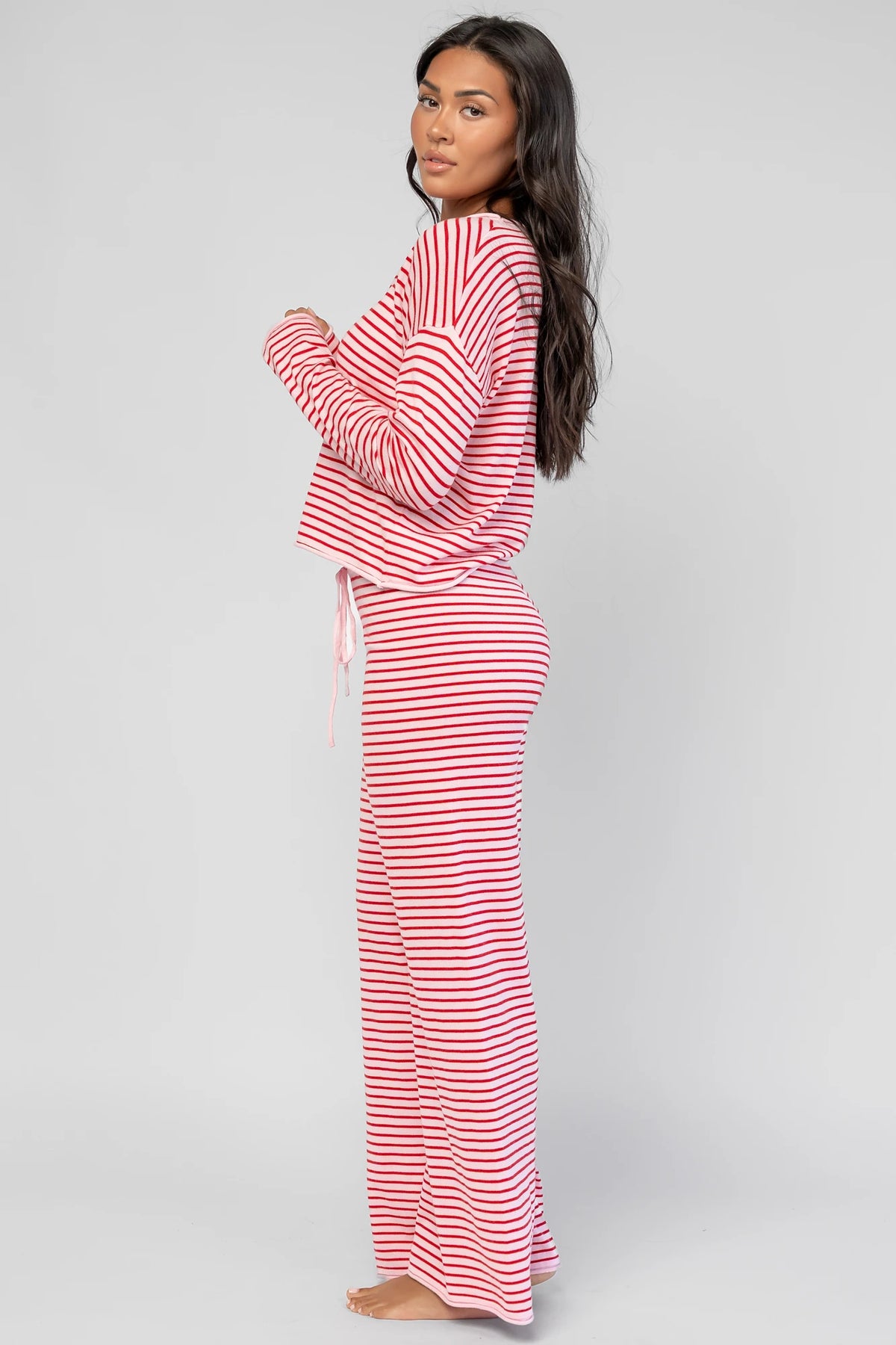 Charlene Cozy Stripe Lounge Set | Pink + Red