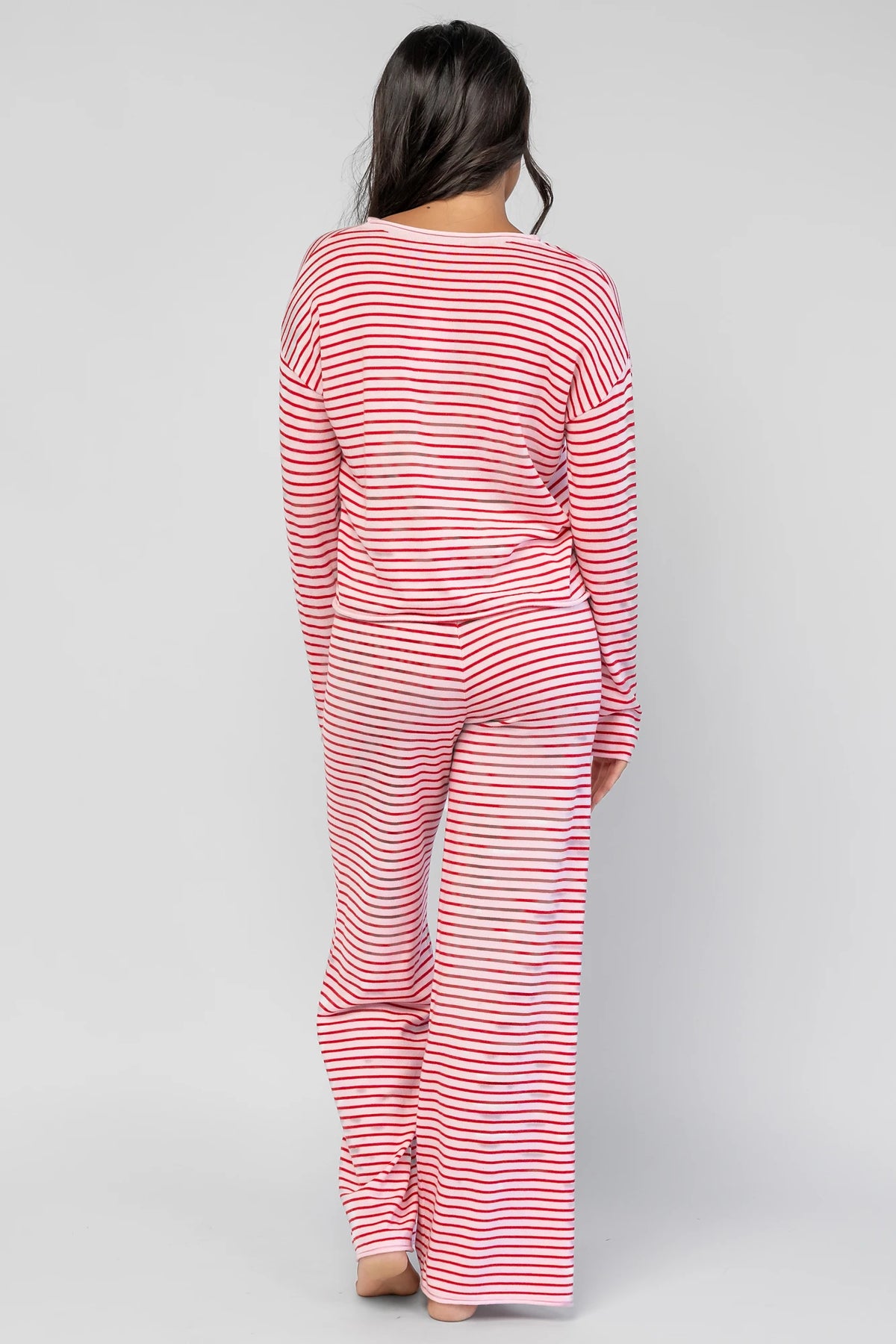 Charlene Cozy Stripe Lounge Set | Pink + Red