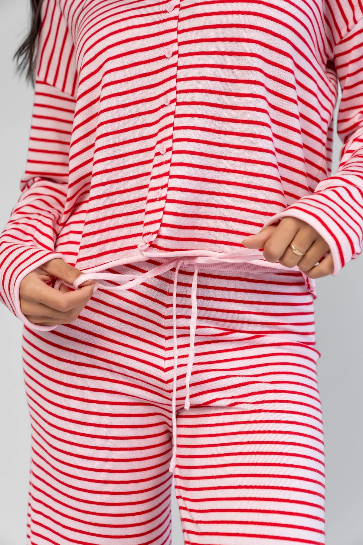 Charlene Cozy Stripe Lounge Set | Pink + Red