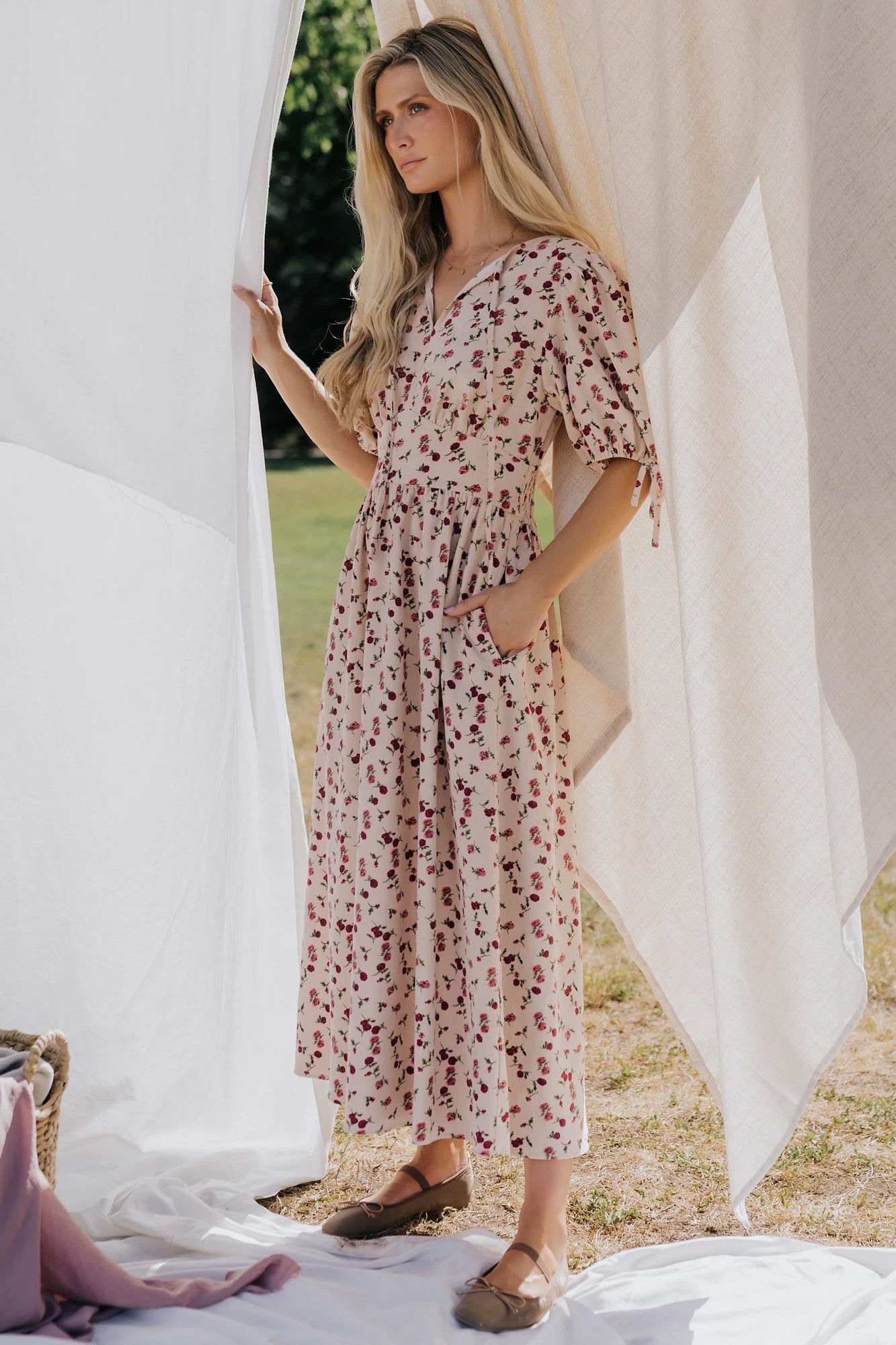Beatrix Midi Dress | Ivory + Berry Floral