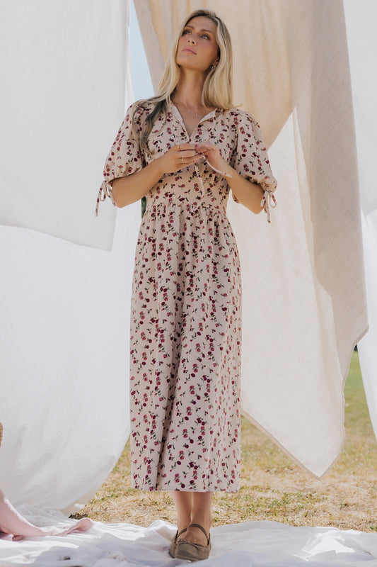 Beatrix Midi Dress | Ivory + Berry Floral