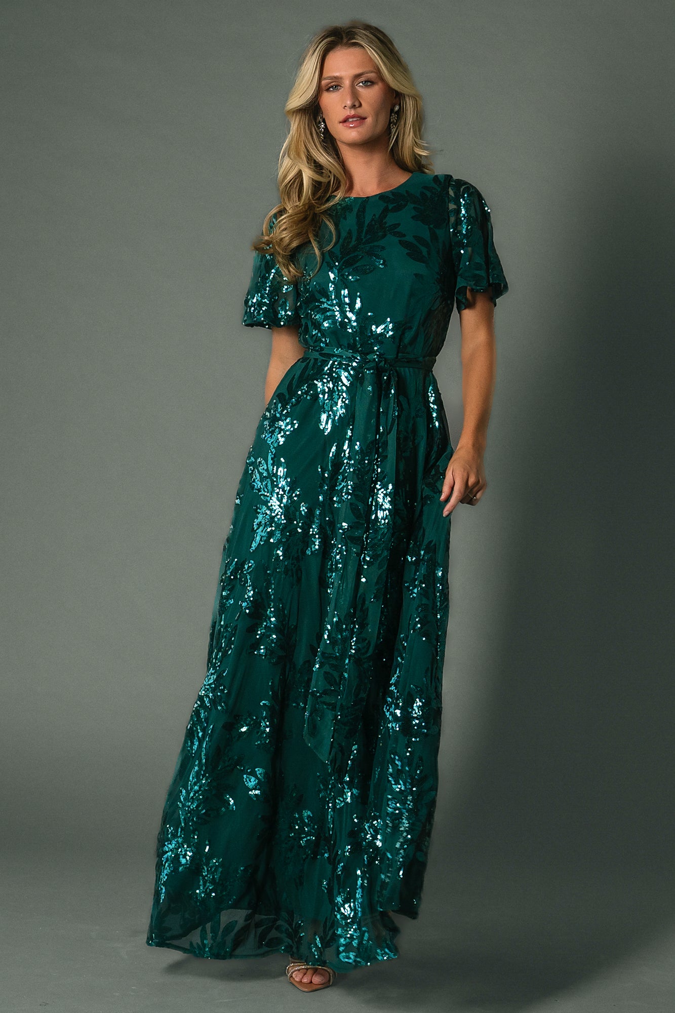 Baltic Born Womens Muse Sequin Maxi Dress | Emerald