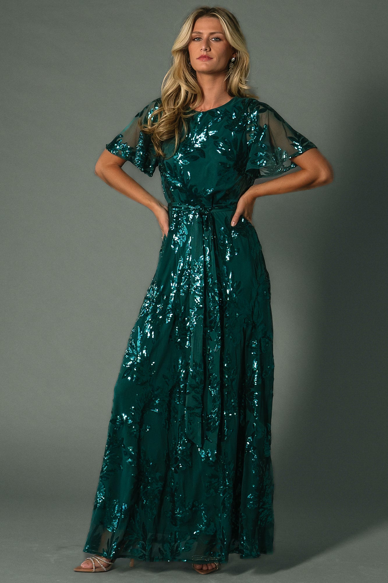 Baltic Born Womens Muse Sequin Maxi Dress | Emerald