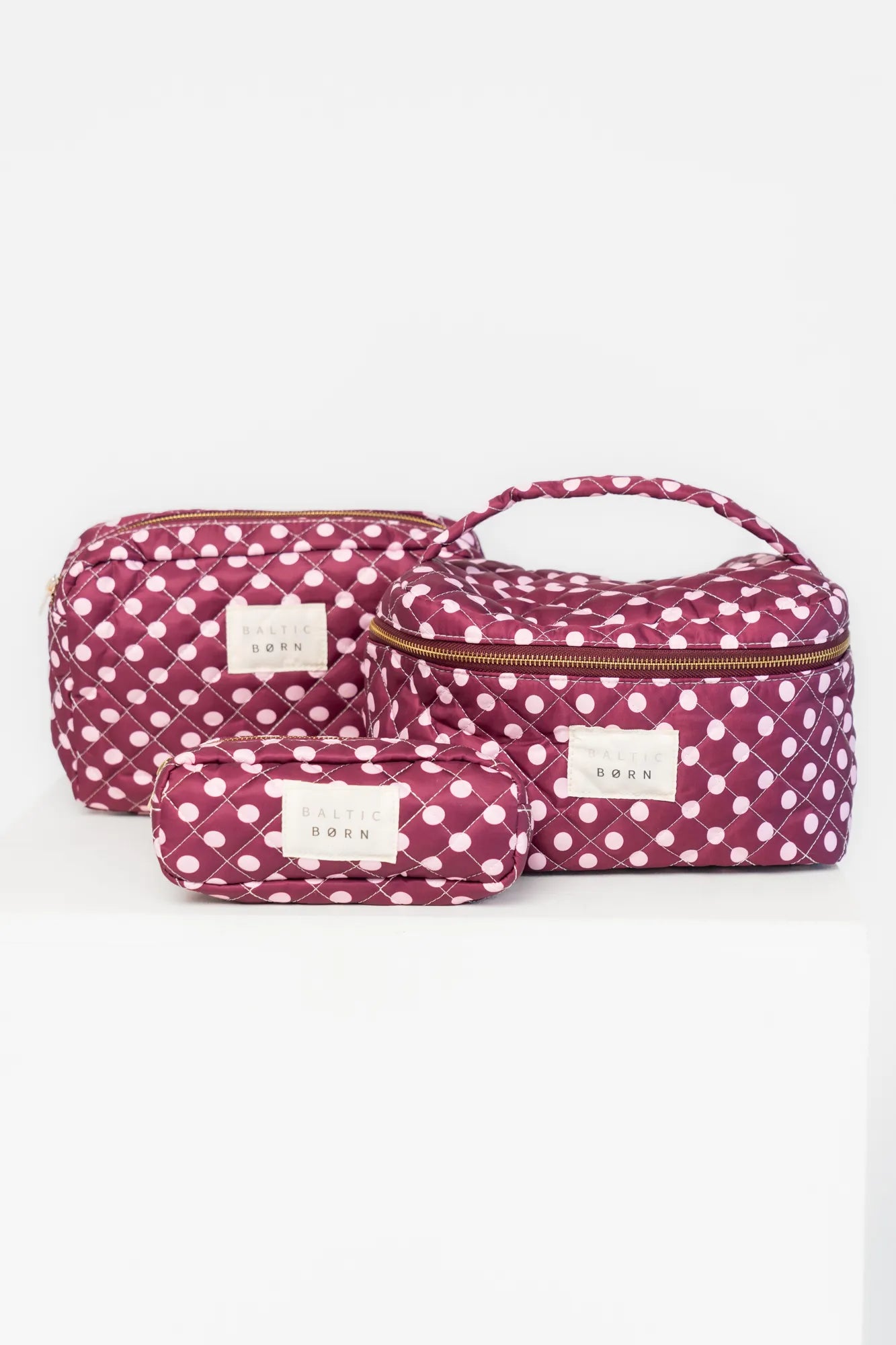 Kelani Quilted Cosmetic Bag Set | Berry + Pink