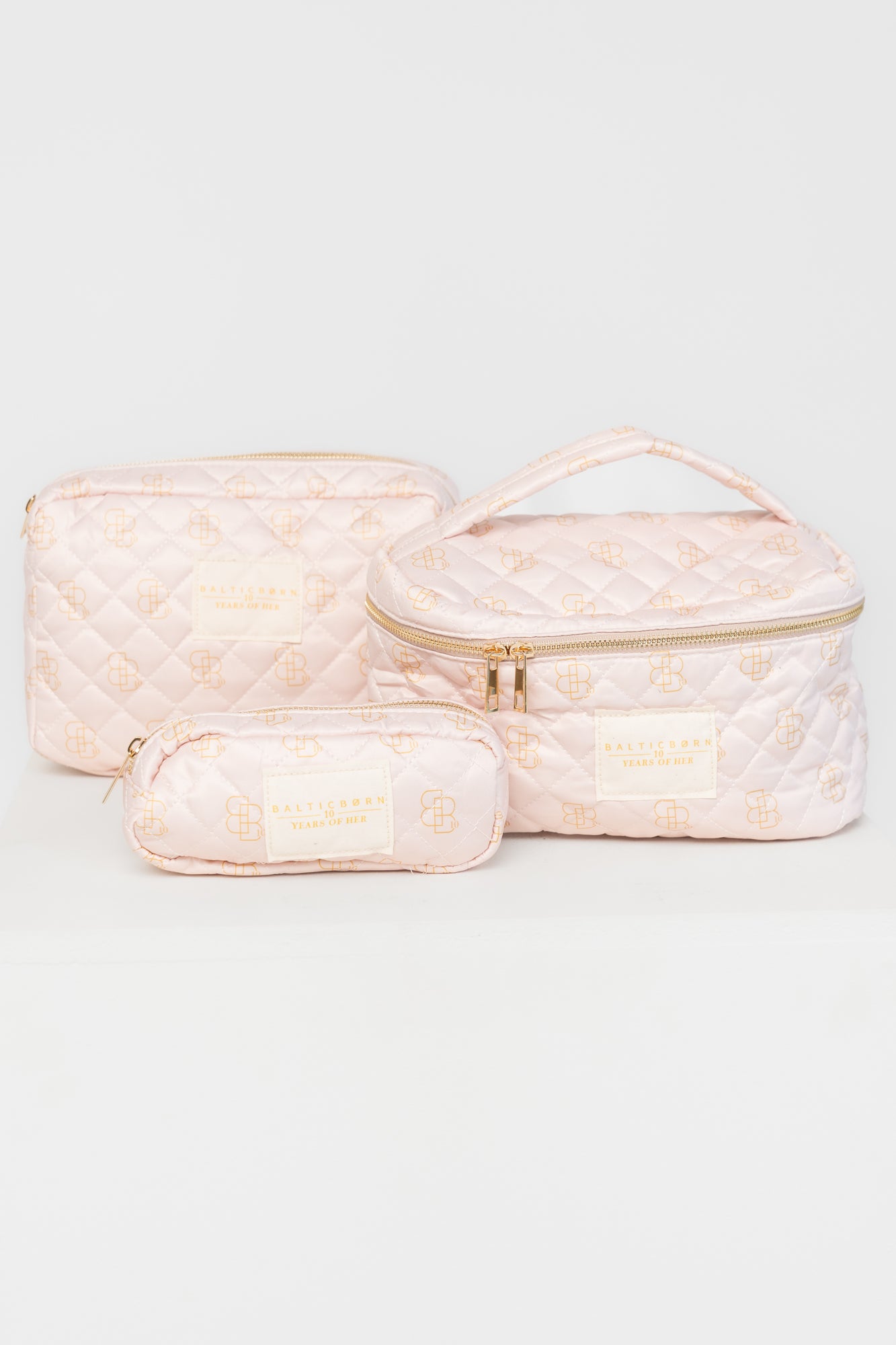 Kelani Quilted Cosmetic Bag Set | Pink