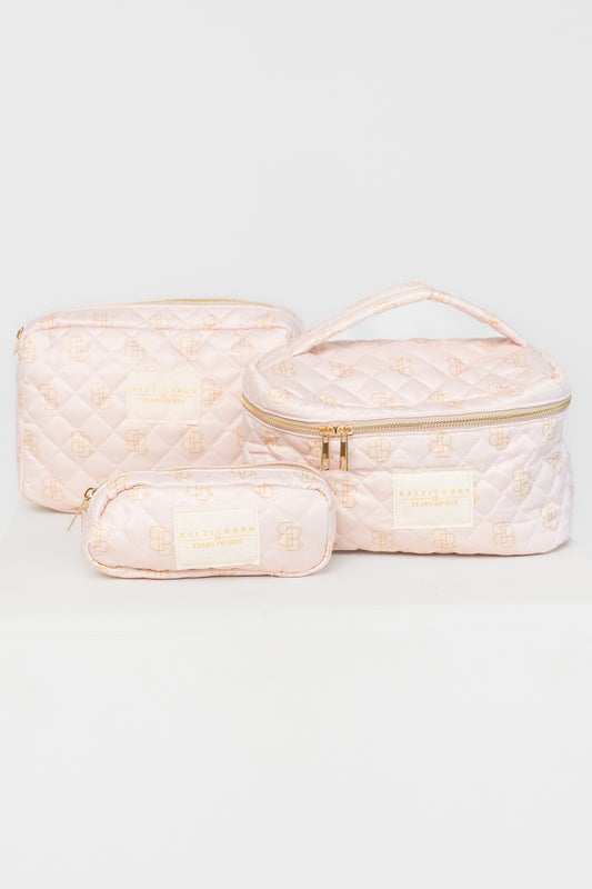 Kelani Quilted Cosmetic Bag Set | Pink