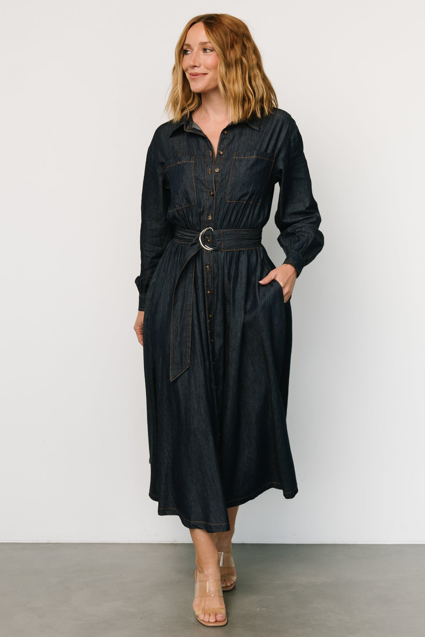 Hansel Long Sleeve Denim Dress | Dark Blue