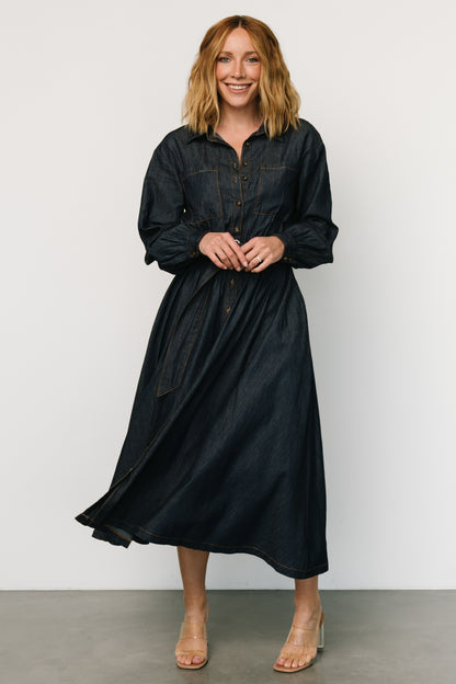 Hansel Long Sleeve Denim Dress | Dark Blue