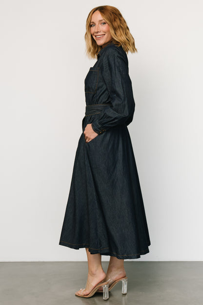 Hansel Long Sleeve Denim Dress | Dark Blue