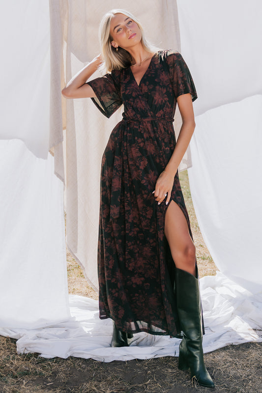 Reverie Maxi Dress | Black + Burgundy