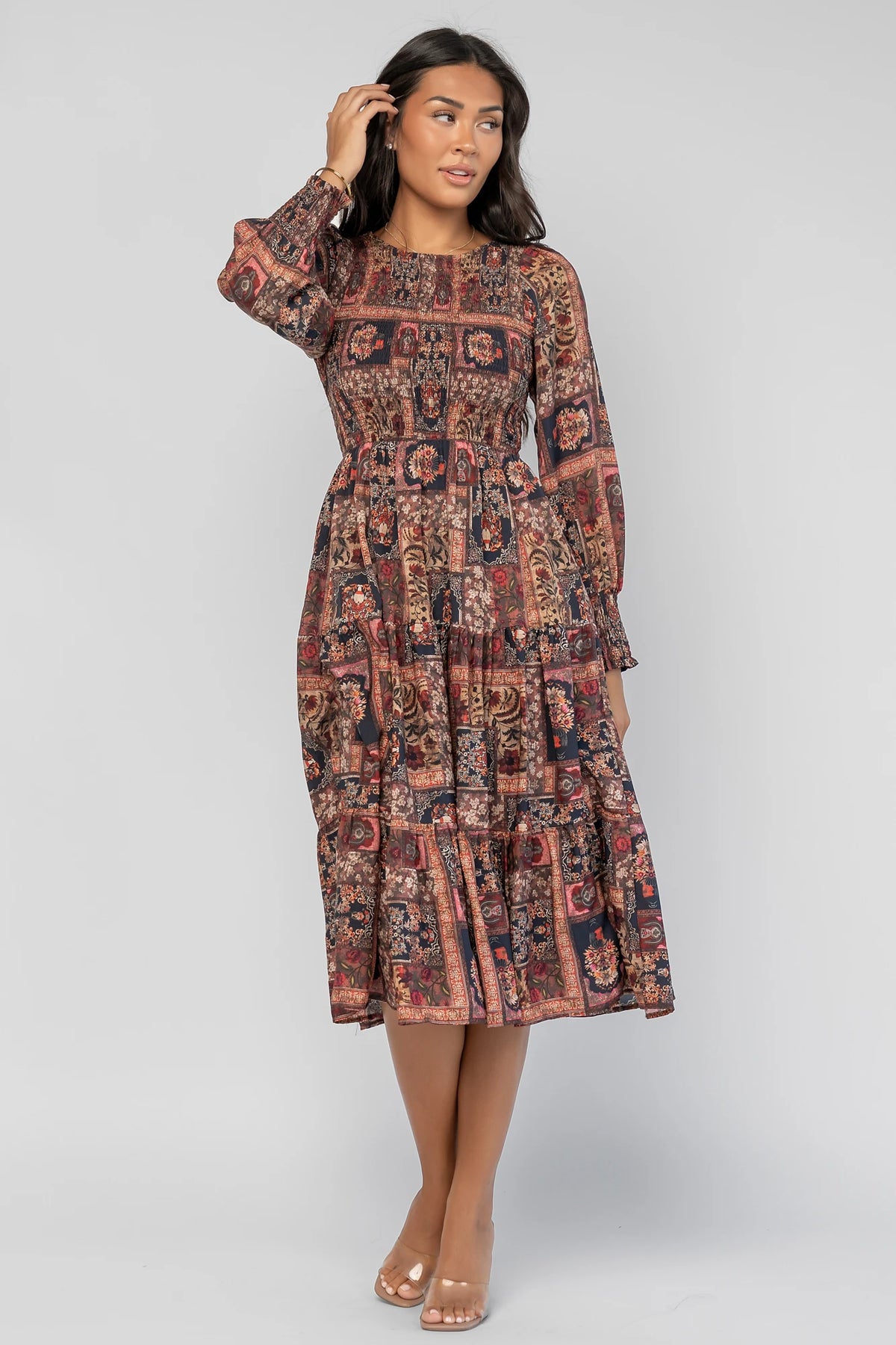 Nikki Smocked Midi Dress | Multi Print