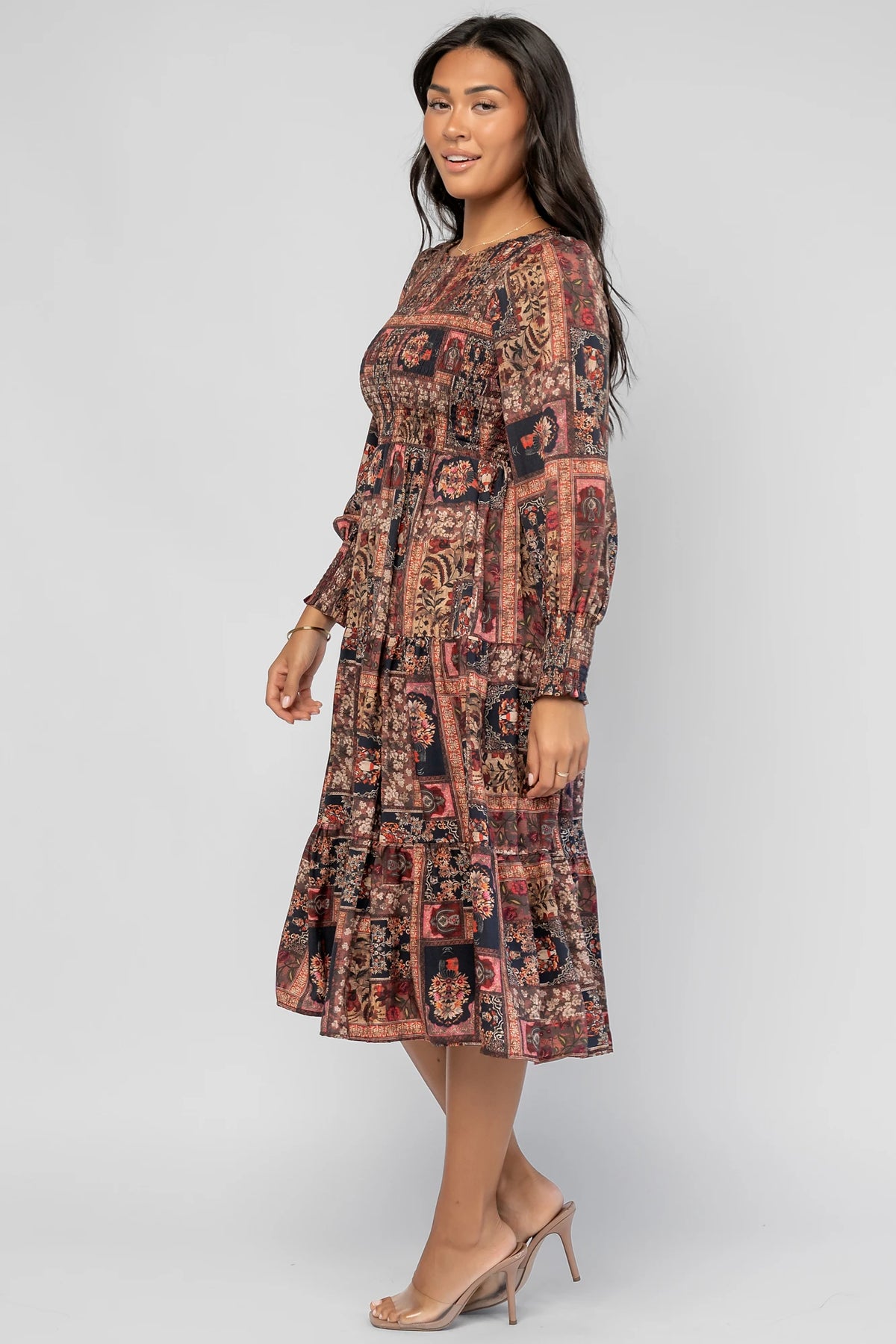 Nikki Smocked Midi Dress | Multi Print