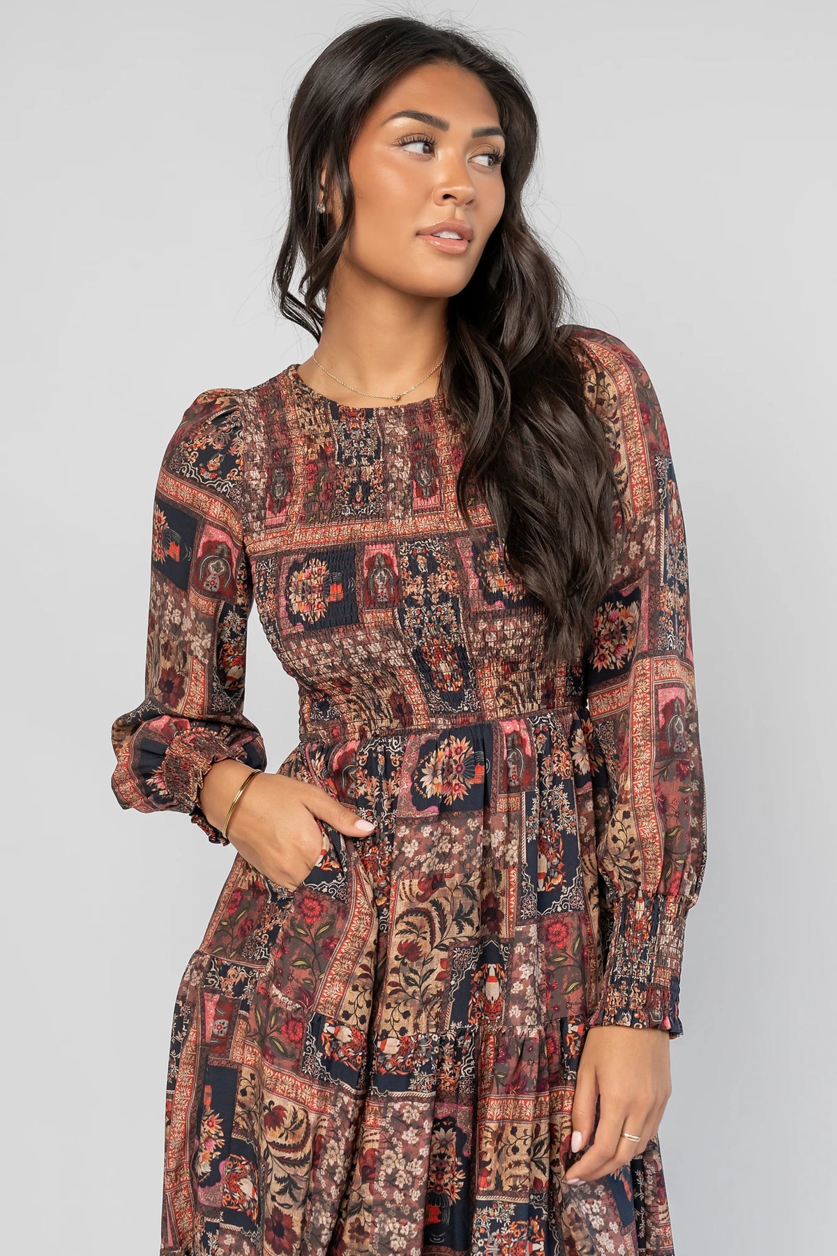 Nikki Smocked Midi Dress | Multi Print