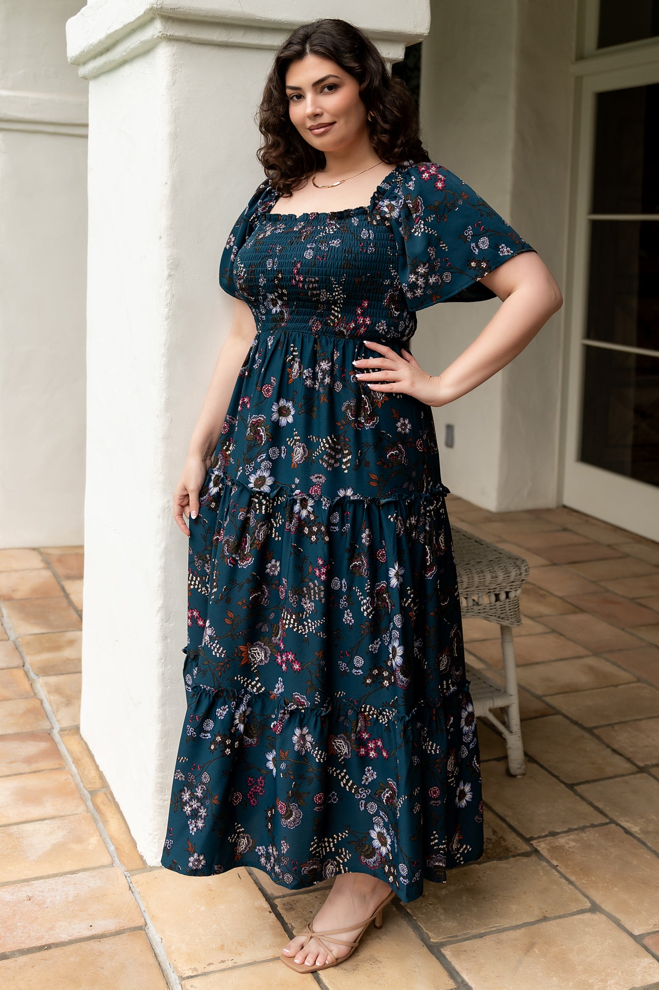 Baltic Born Womens Southampton Smocked Maxi Dress | Jade Blossom