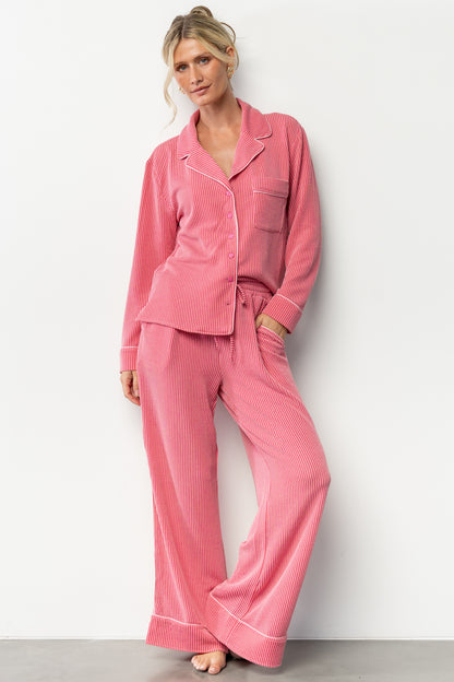 Eloise Ribbed Pajama Set | Pink