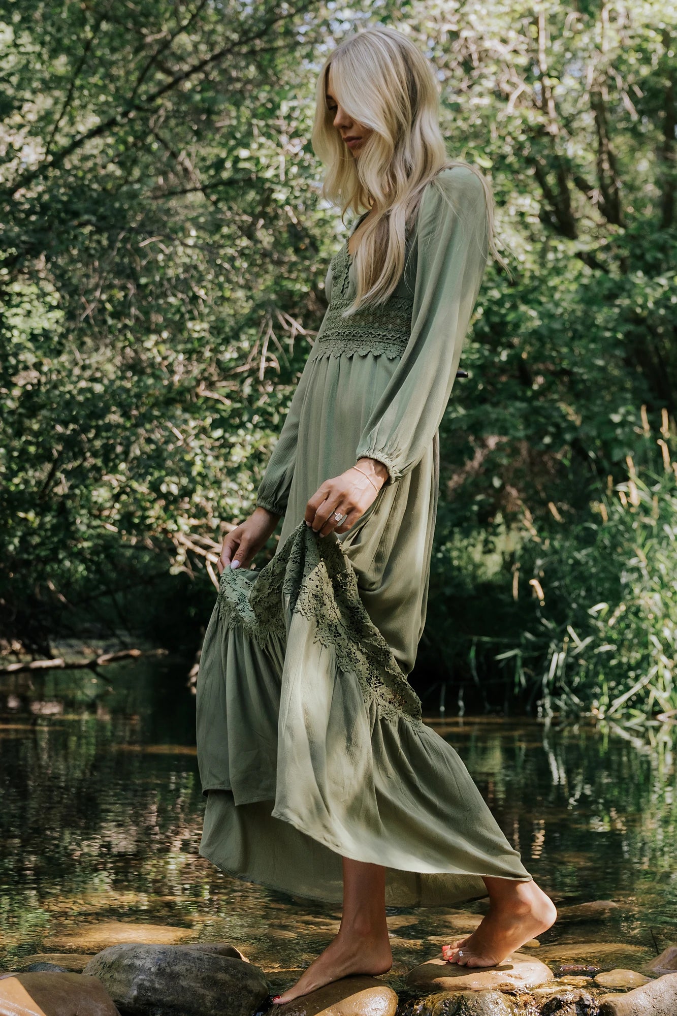 Kristy Boho Lace Maxi Dress | Sage