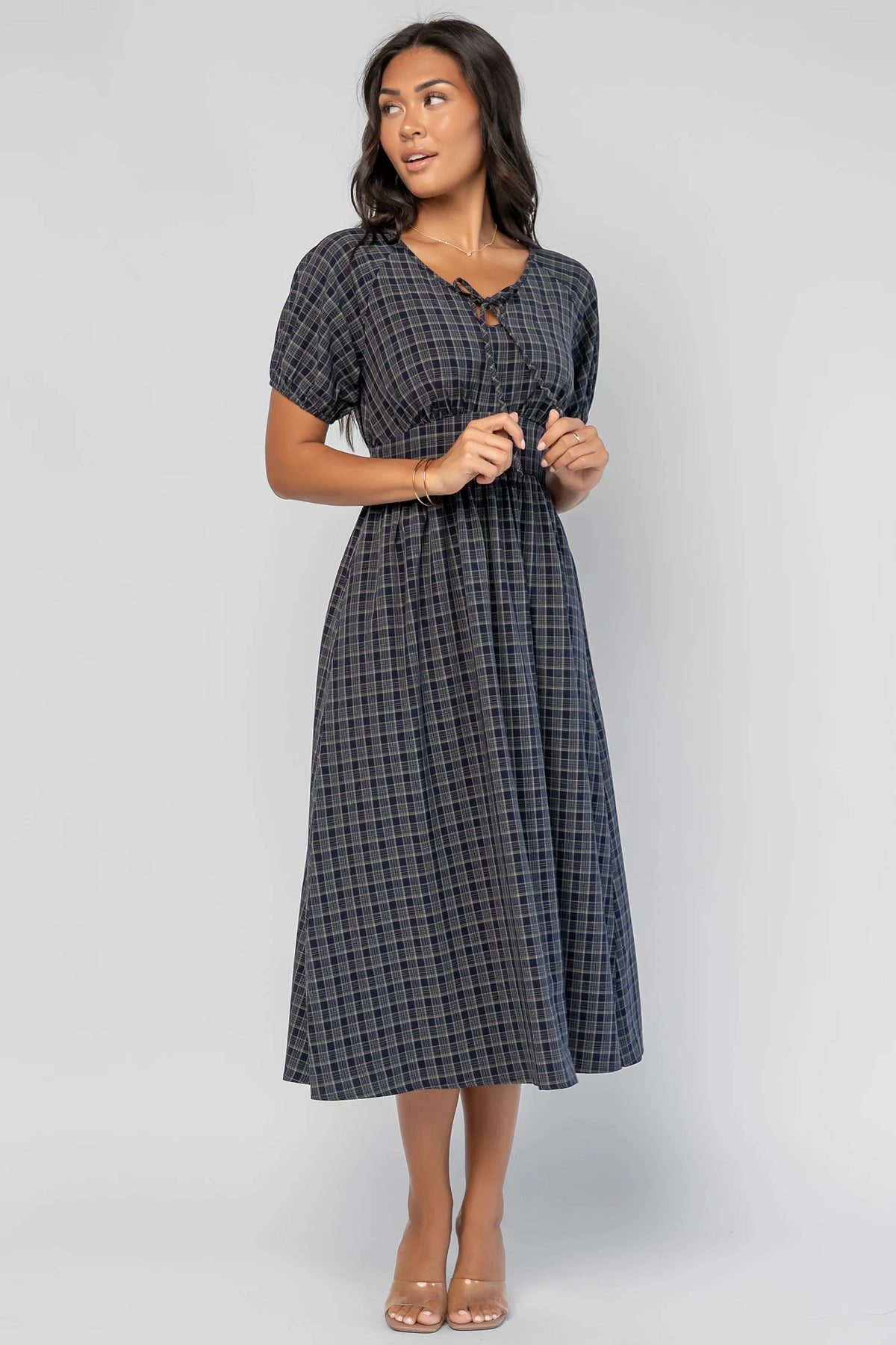 Rosalyn Midi Dress | Navy Plaid