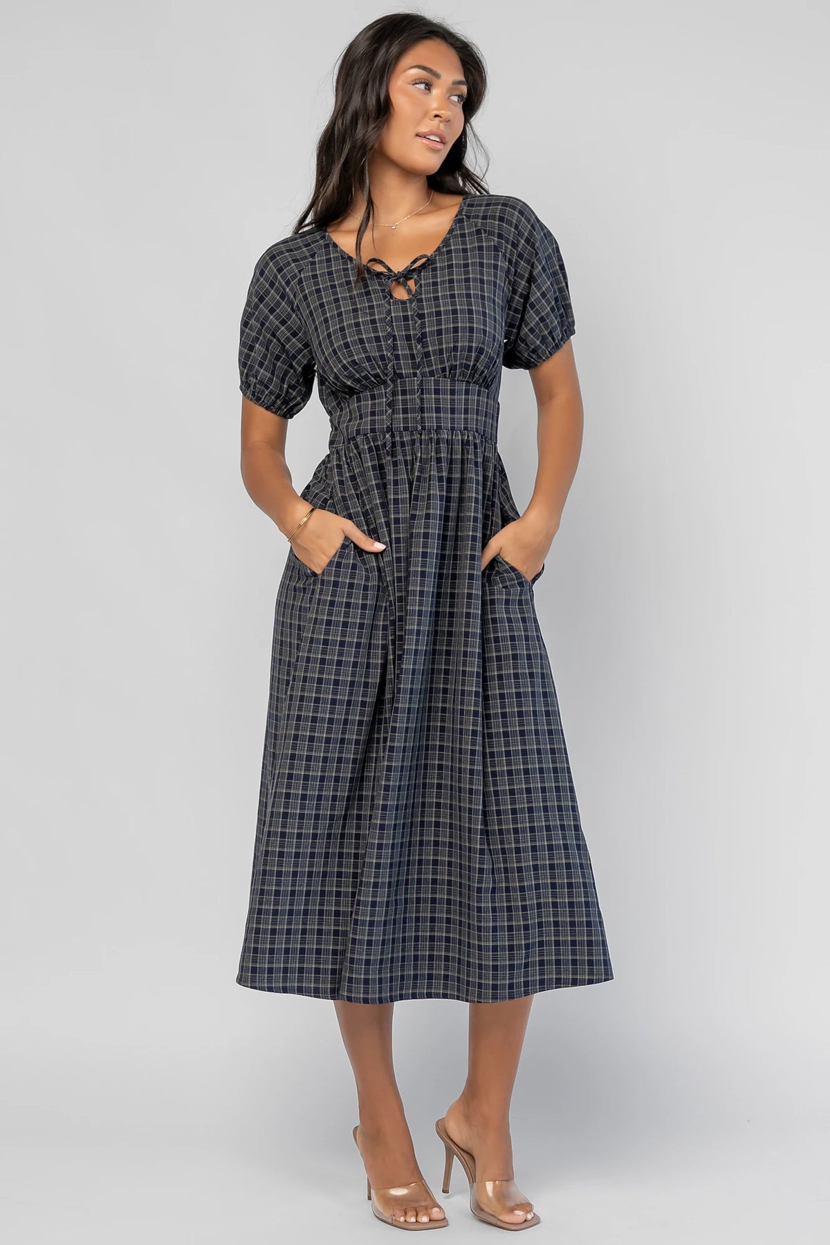 Rosalyn Midi Dress | Navy Plaid