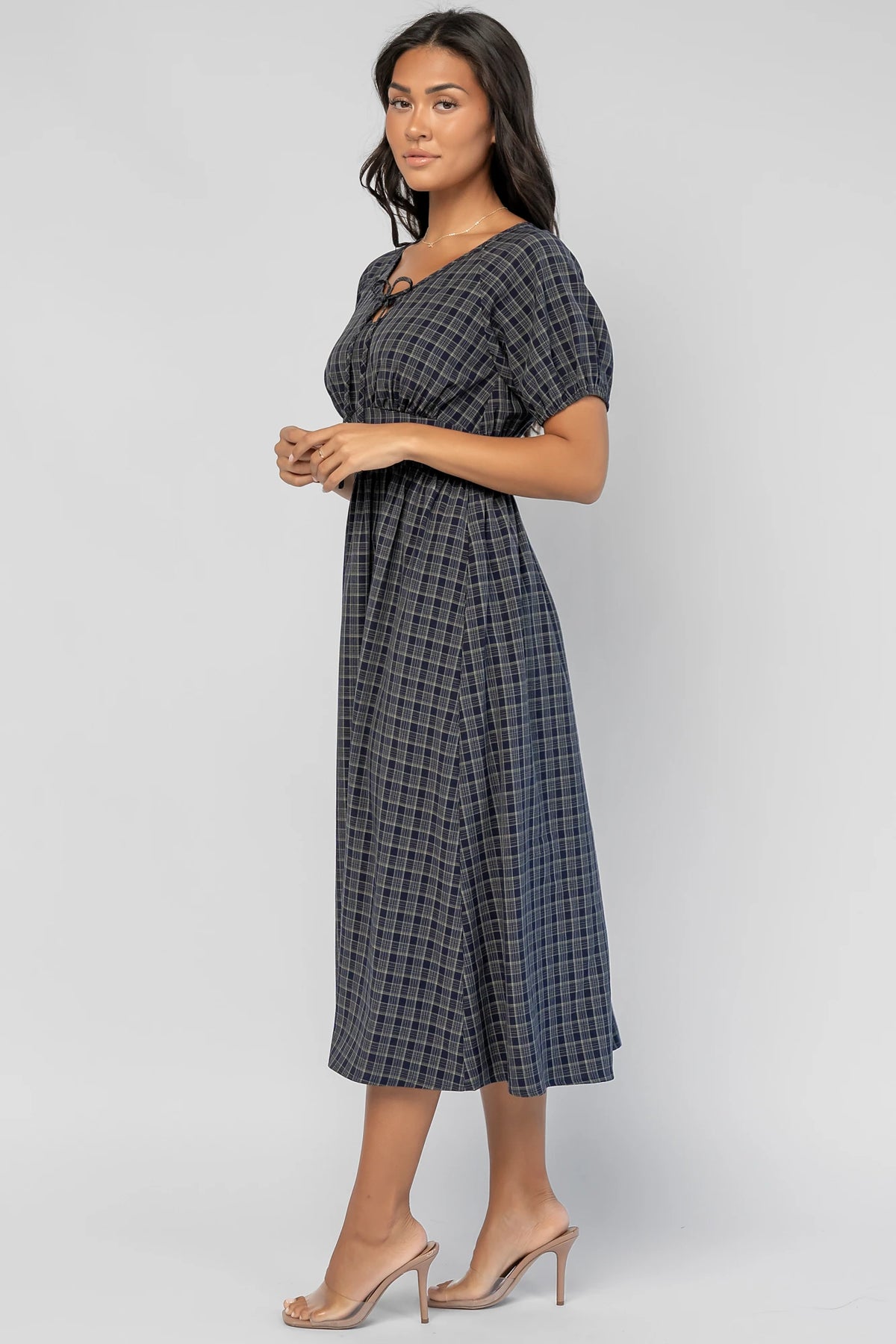 Rosalyn Midi Dress | Navy Plaid
