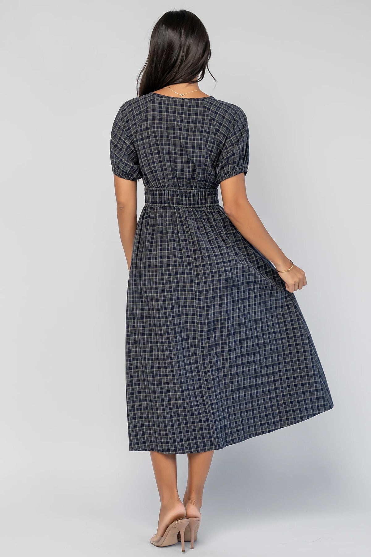 Rosalyn Midi Dress | Navy Plaid