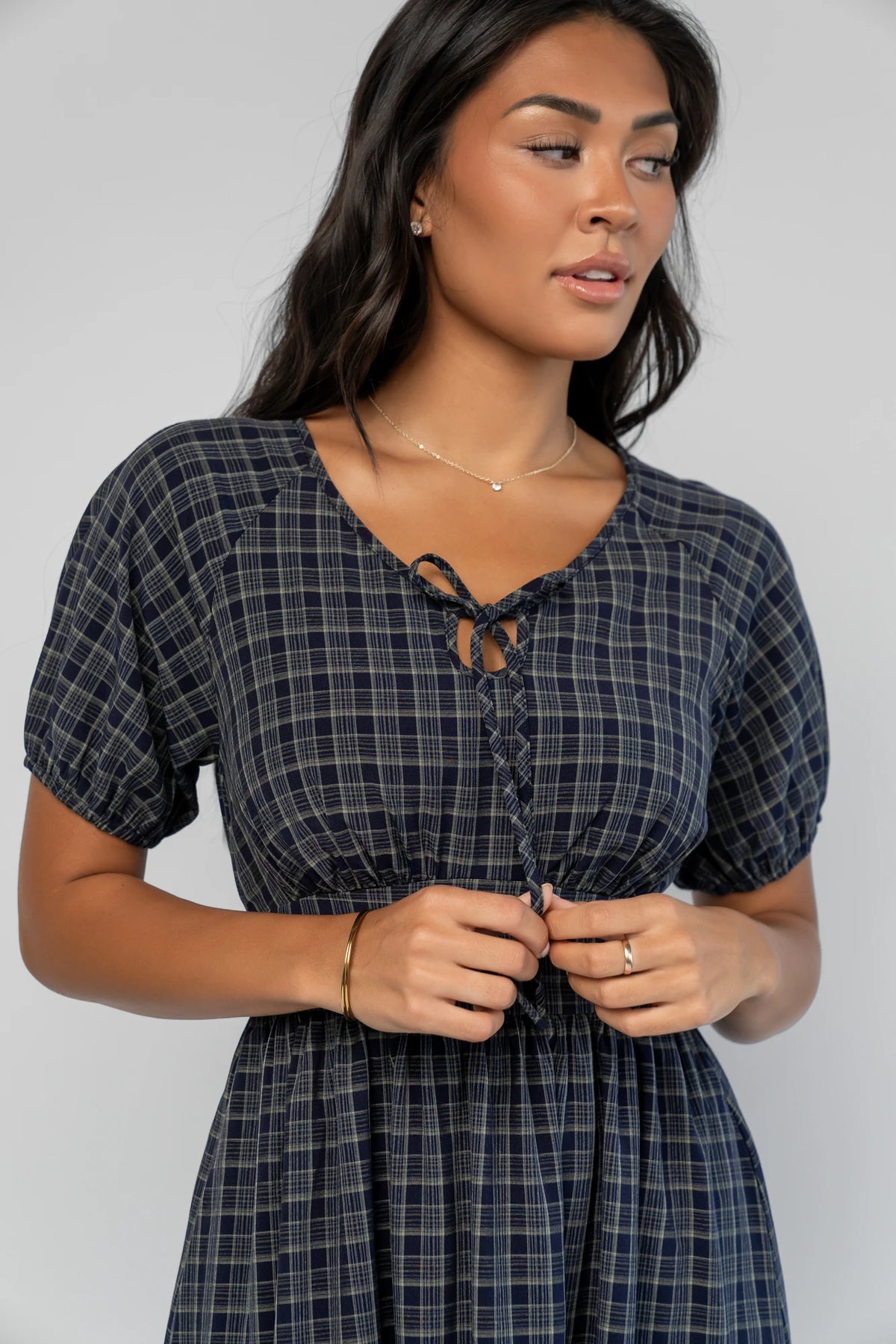 Rosalyn Midi Dress | Navy Plaid