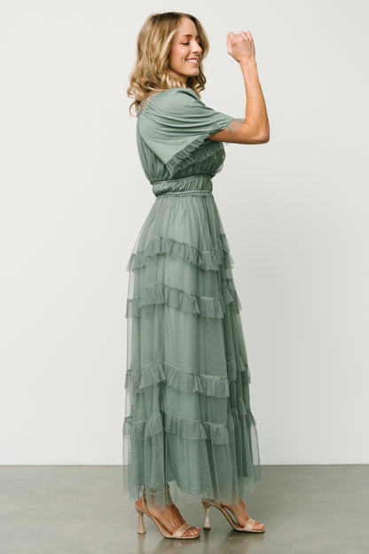 Magdalena Tulle Maxi Dress | Eucalyptus