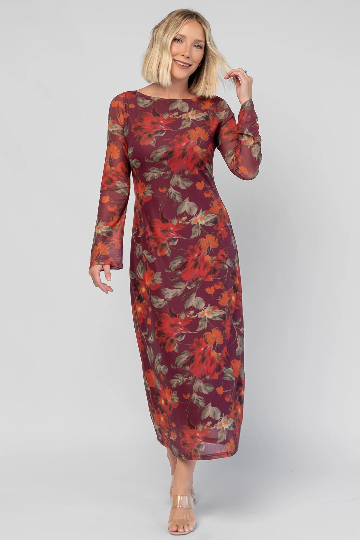 Miley Mesh Dress | Burgundy Floral