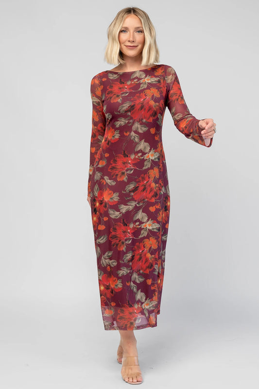 Miley Mesh Dress | Burgundy Floral