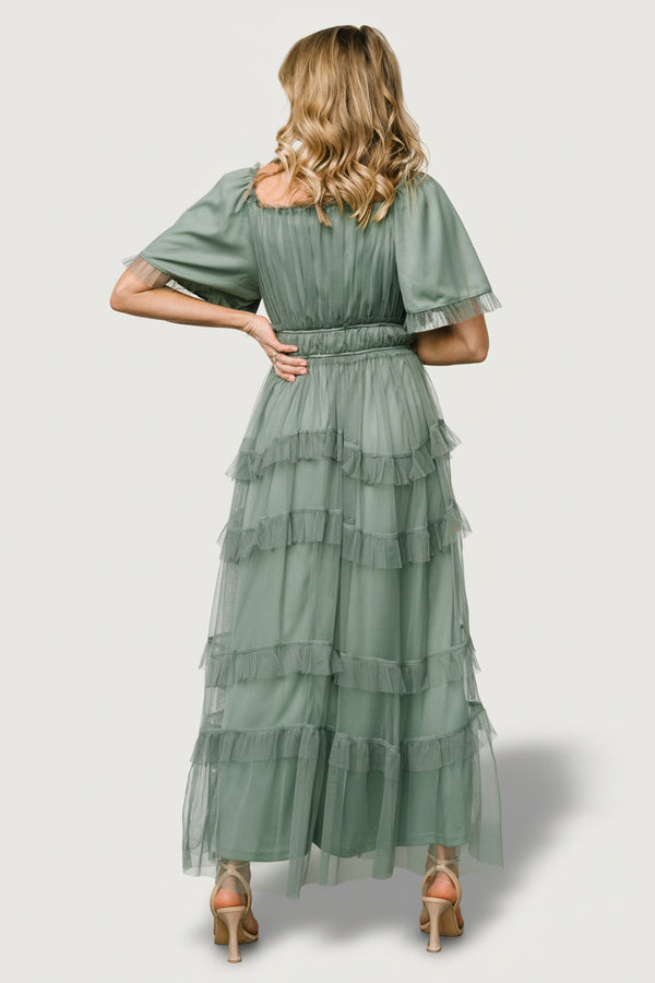 Eucalyptus A Line Tulle Maxi Dress with Hollow Out Back main image 0