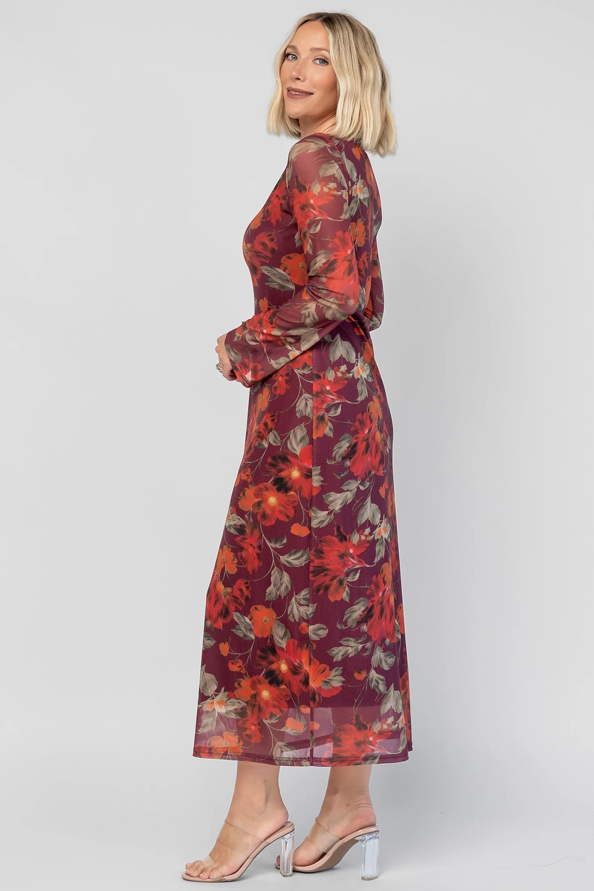 Miley Mesh Dress | Burgundy Floral