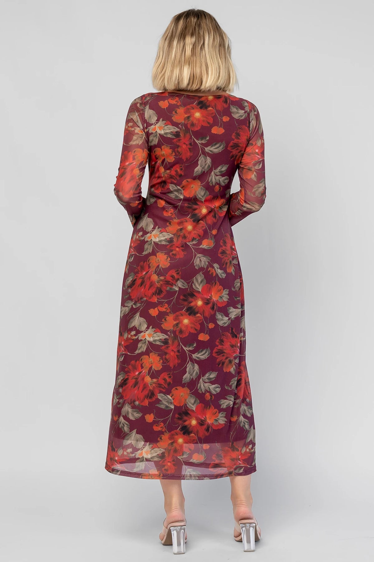 Miley Mesh Dress | Burgundy Floral