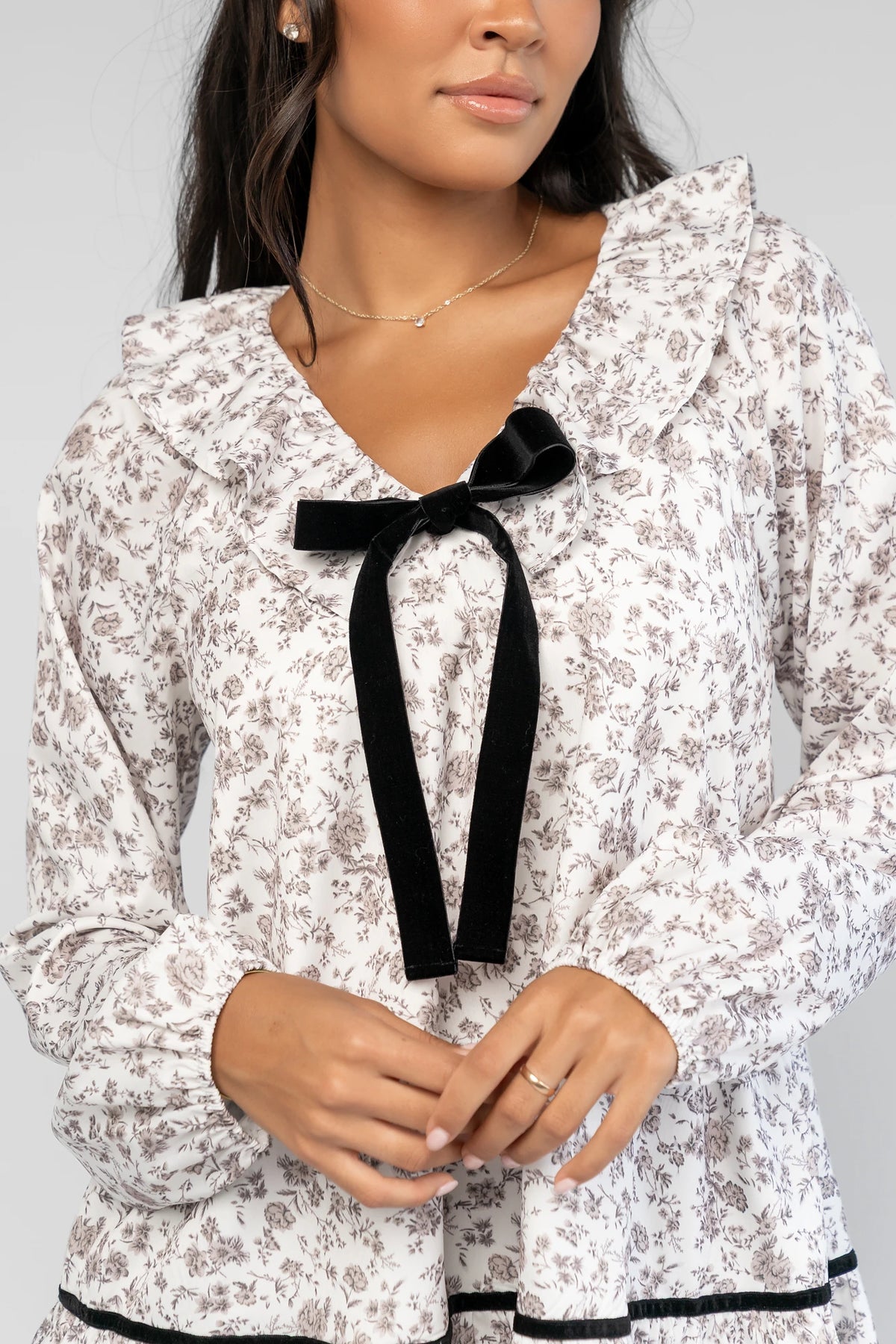 Caprice Bow Front Short Dress | Ivory Floral