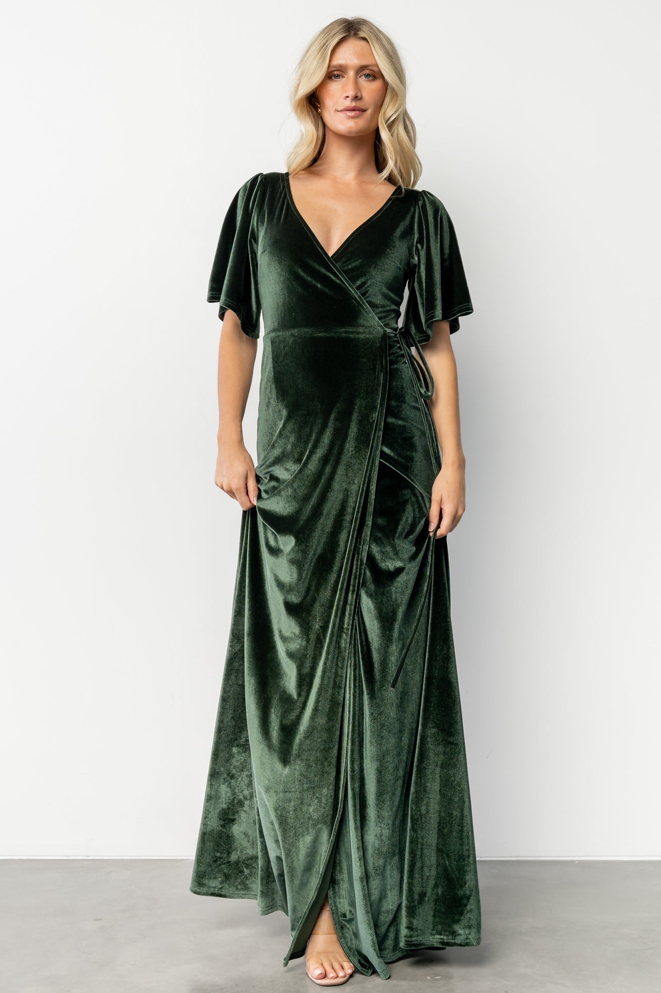 Meghan Velvet Wrap Maxi Dress | Deep Green