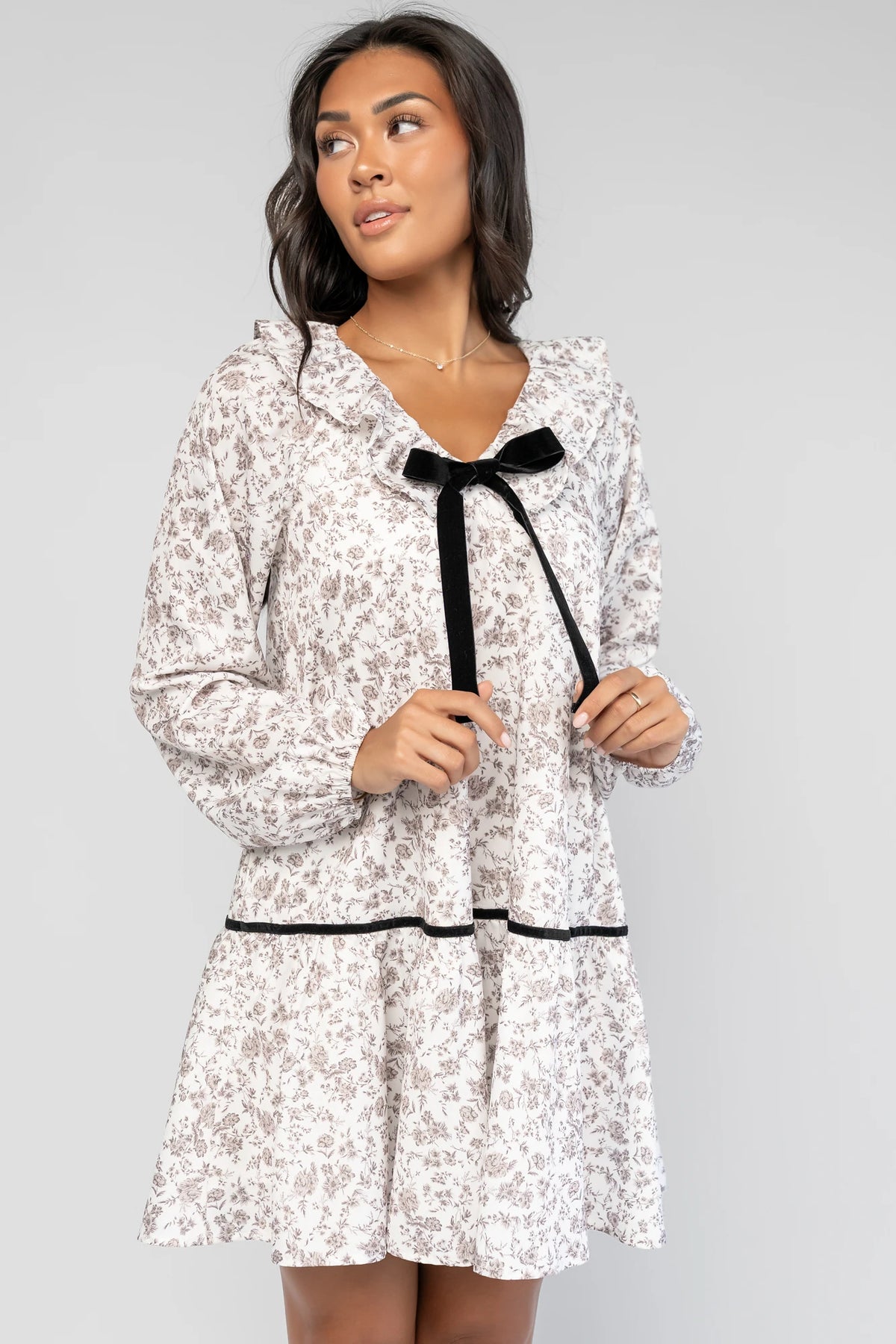 Caprice Bow Front Short Dress | Ivory Floral