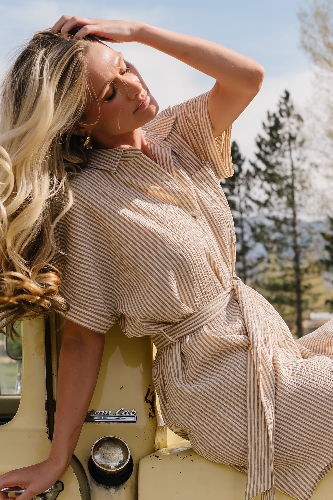 Nautical Shirt Dress | Tan Stripe