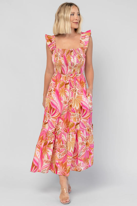 Carla Smocked Dress | Pink Multi