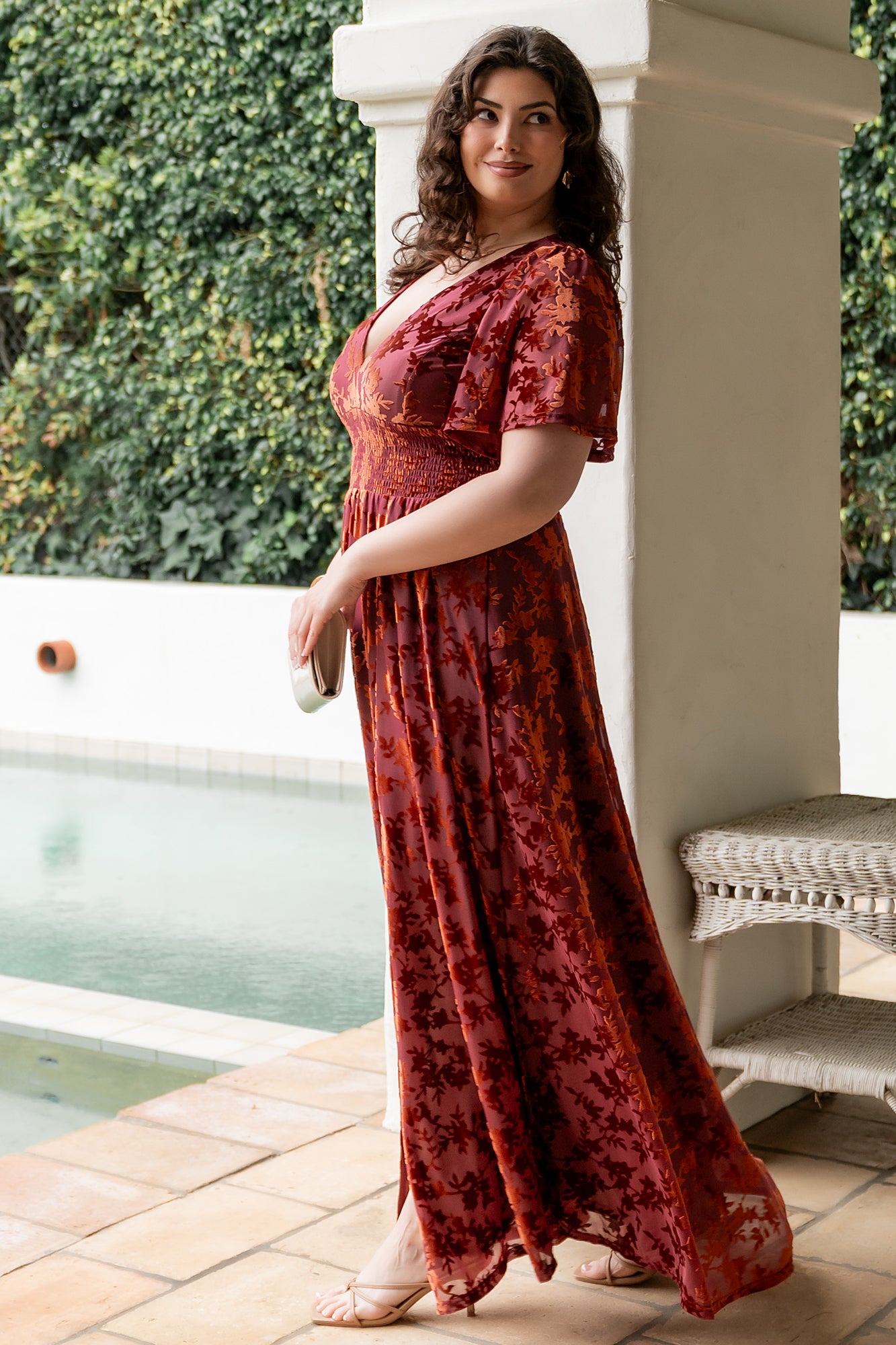 Baltic Born Womens Veronica Velvet Maxi Dress | Rust Baltic Born Womens Veronica Velvet Maxi Dress | Rust