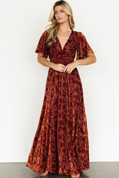 Veronica Velvet Maxi Dress | Rust
