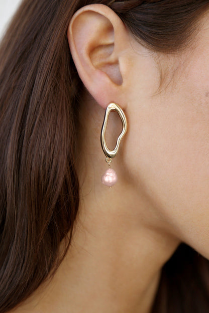 Open Circle Freshwater Pearl Earrings